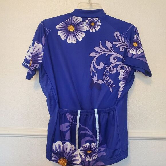 Ladies short sleeve cycle jersey by WeimoMonkey XL Floral Purple Hawaiian Pocket - Picture 8 of 15